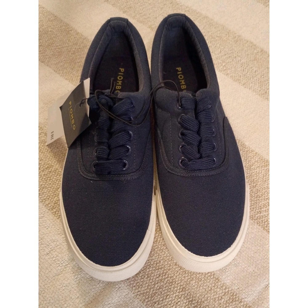 New Italian Brand Piombo Men's‎ Canvas Sneakers Navy Blue Lace-Up Shoes US8 EU41